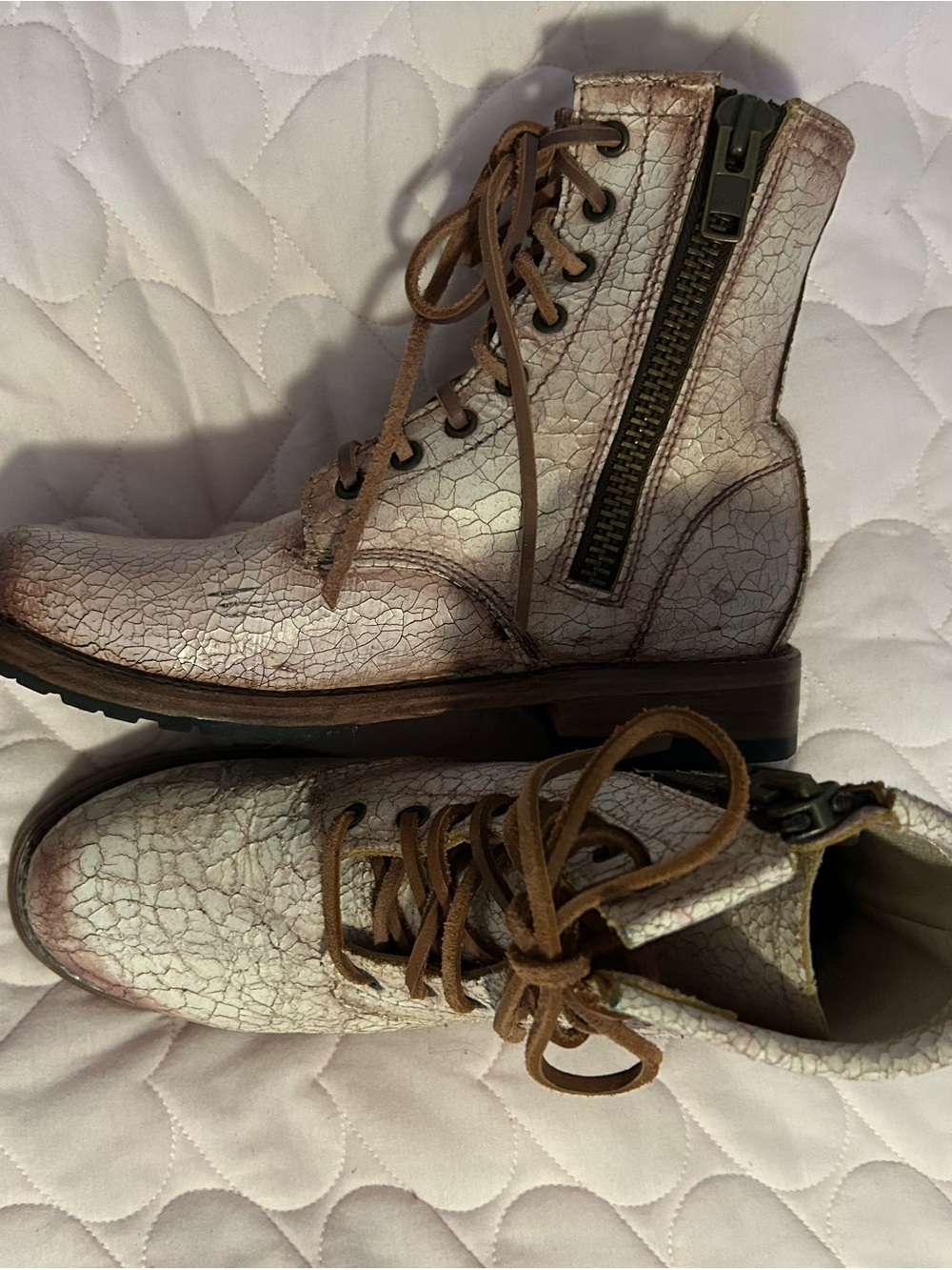 Freebird by Steven Crackle Leather Lace-Up Boots - Cream/Brown - Picture 3 of 5